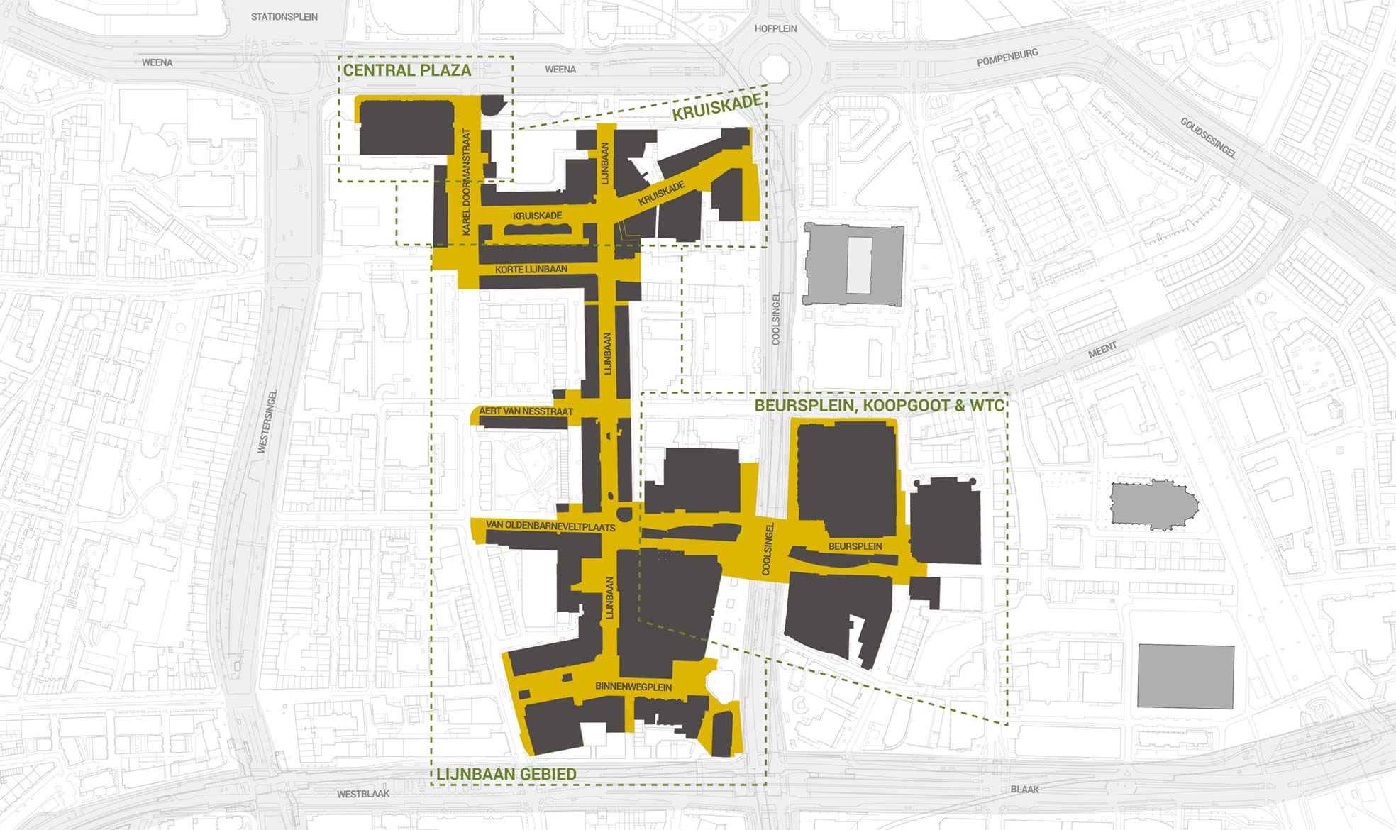 Kaart van het kernwinkelgebied van Rotterdam Centrum